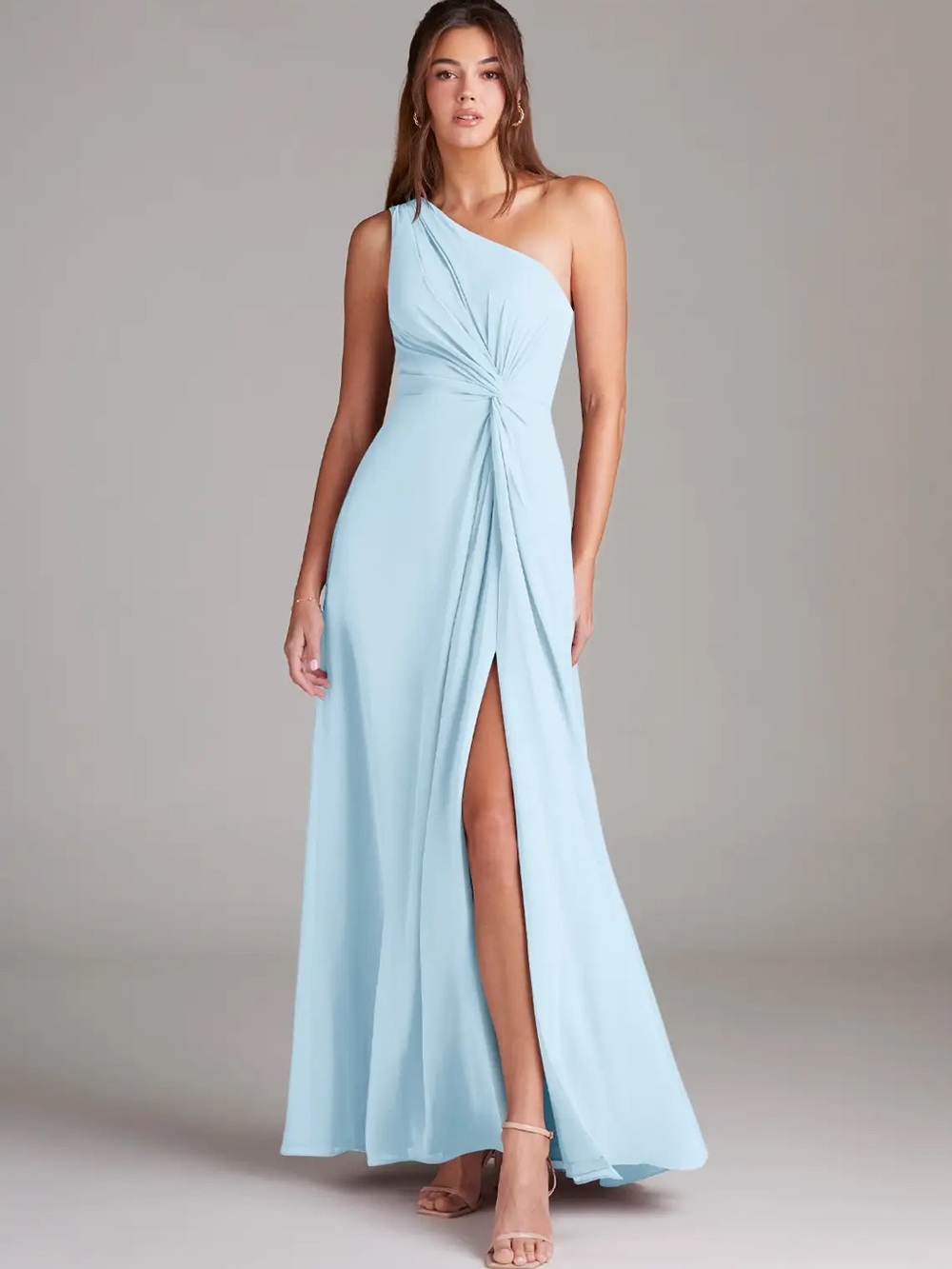 Azazie Sky Blue One-Shoulder Chiffon Gown